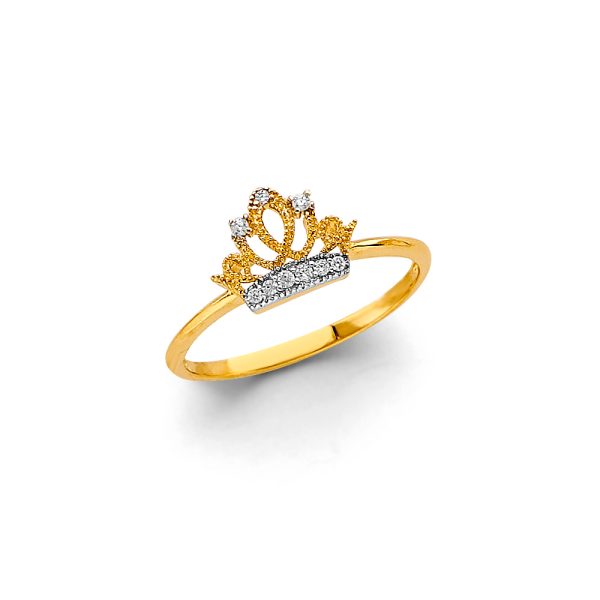 14K 2T CZ Crown Ring