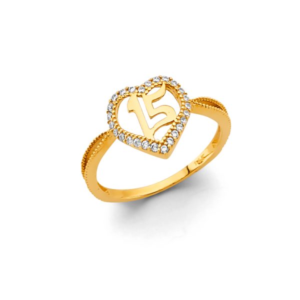 14KY CZ Heart 15 Years Ring