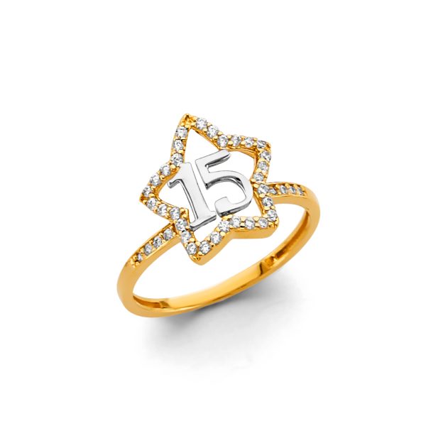 14KY CZ Star 15 Years Ring