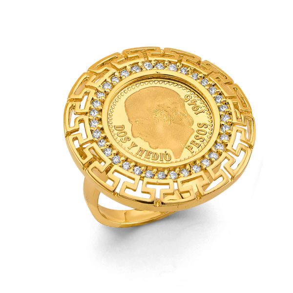 14KY CZ Greek 2.5 Pesos Coin Ring/Set