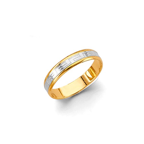 14K 2T 4mm Greek Design Wedding Band - Size 7