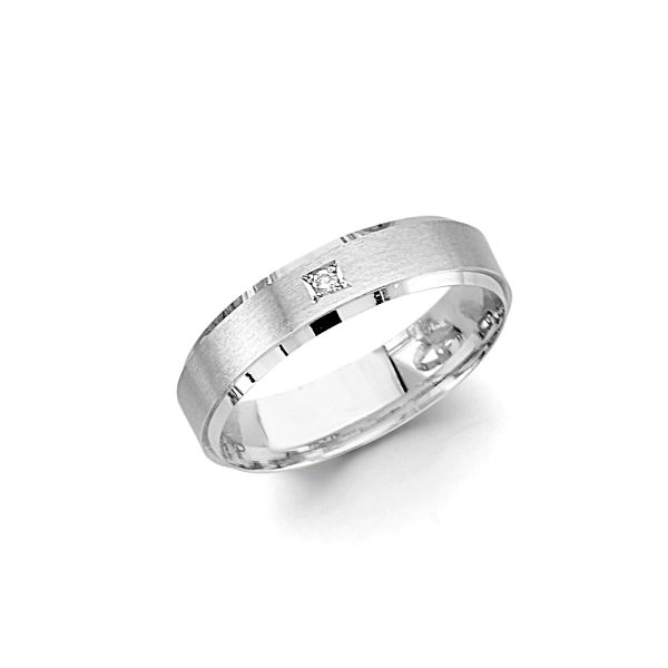 14KW 5mm CZ Sand Polish Wedding Band - Size 10