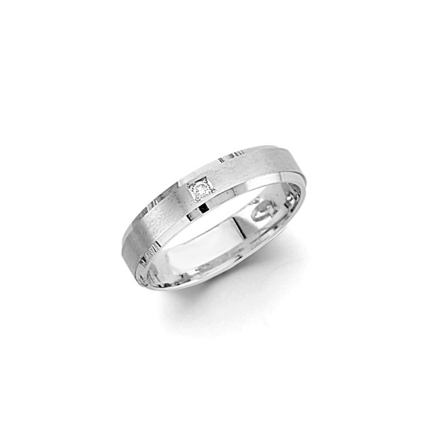 14KW 4mm CZ Sand Polish Wedding Band - Size 7