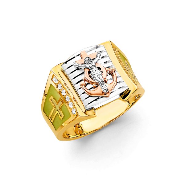 14K 3C Anchor Men's CZ Ring