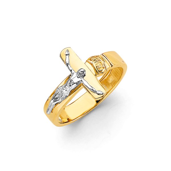 14K 2T Cross Men's Ring