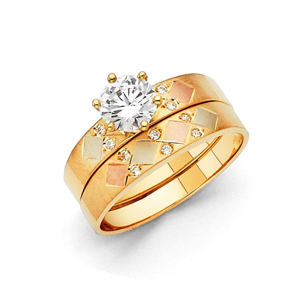 14K 3C CZ Ladies Wedding Band