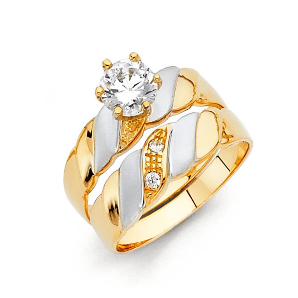 14K 2T CZ Ladies Wedding Band