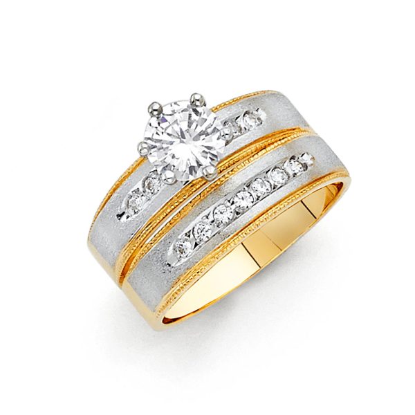 14K 2T CZ Ladies Wedding Band