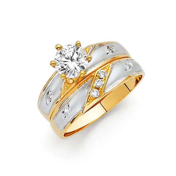 14K 2T CZ Ladies Wedding Band