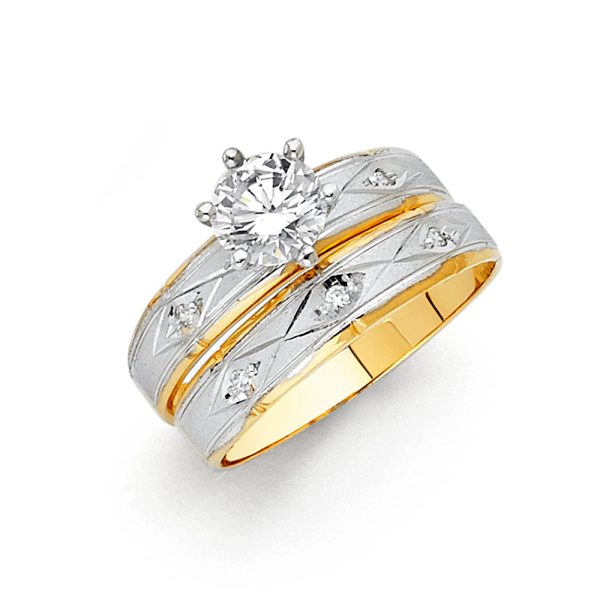 14K 2T CZ Ladies Wedding Band