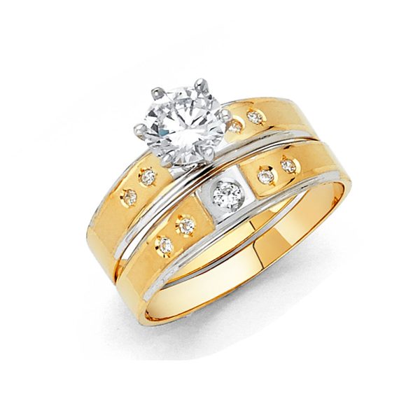 14K 2T CZ Ladies Wedding Band