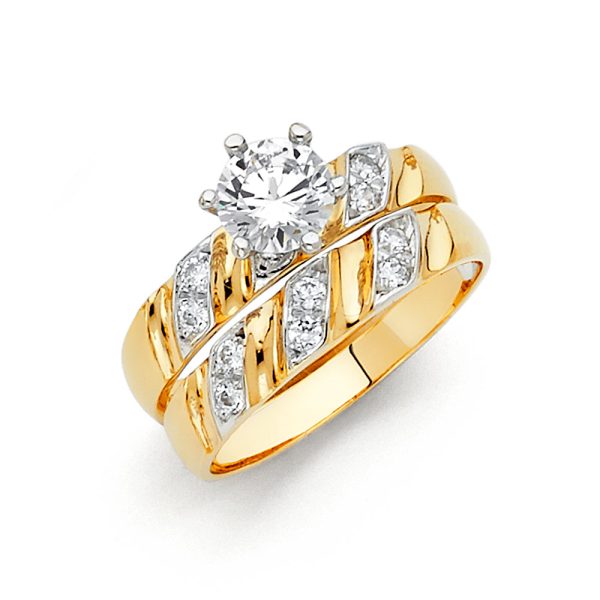 14K 2T CZ Ladies Wedding Band