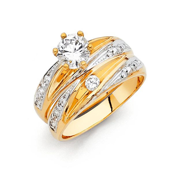 14K 2T CZ Ladies Wedding Band