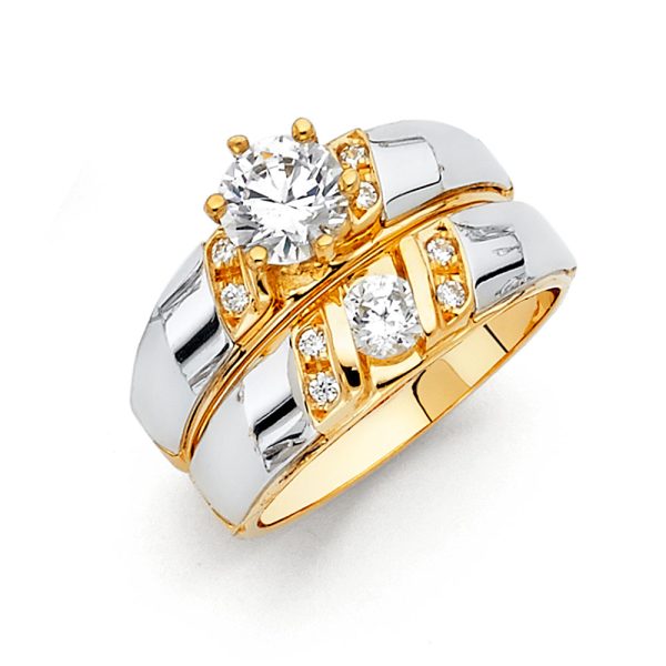 14K 2T CZ Ladies Wedding Band