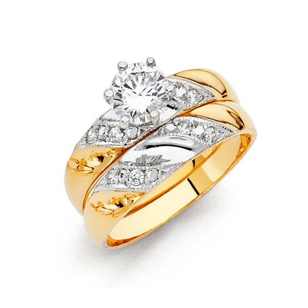 14K 2T CZ Ladies Wedding Band