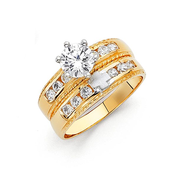 14K 2T CZ Ladies Wedding Band