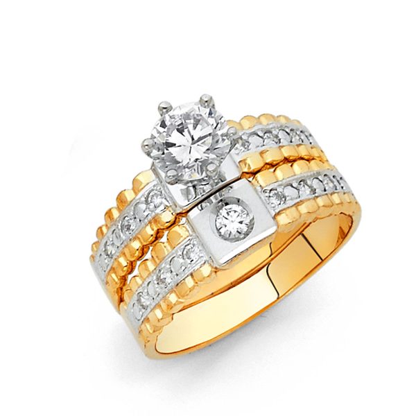 14K 2T CZ Ladies Wedding Band