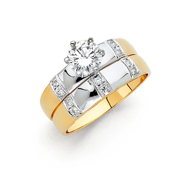 14K 2T CZ Ladies Wedding Band