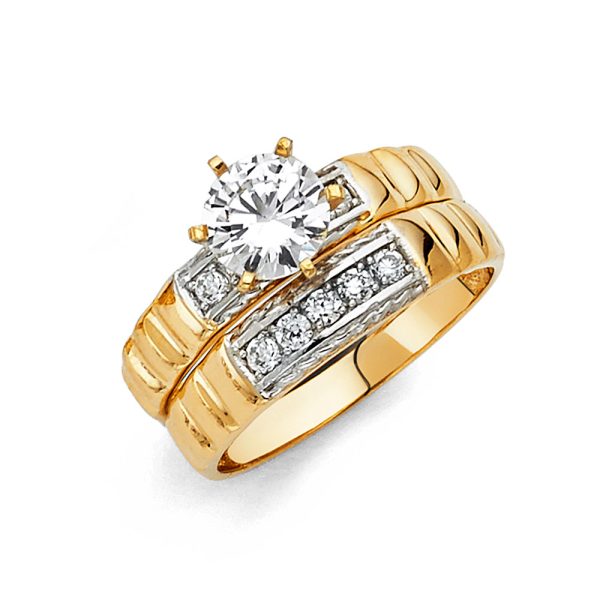 14K 2T CZ Ladies Wedding Band