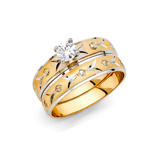 14K 2T Ladies CZ Wedding Band