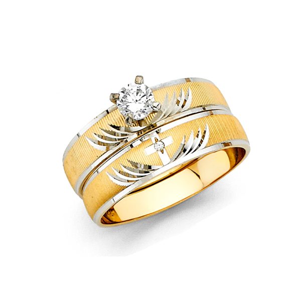 14K 2T Ladies CZ Wedding Band