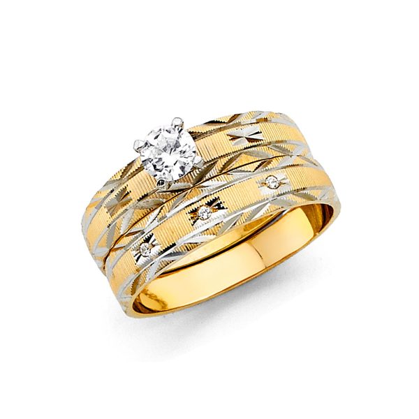 14K 2T Ladies CZ Wedding Band