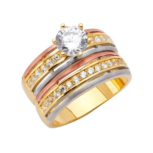 14K 3C Ladies CZ Wedding Band/Trio Set