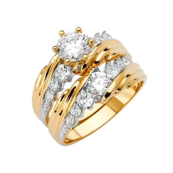 14KY Ladies CZ Wedding Band/Trio Set