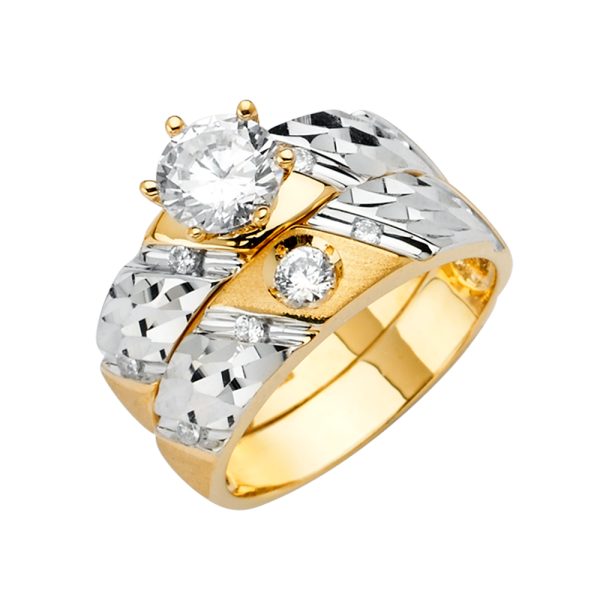 14K 2T CZ Engagement Ring/Trio Set