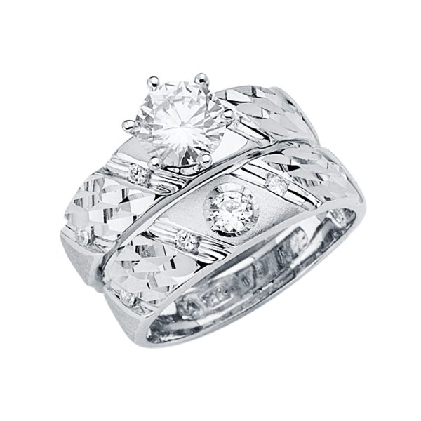 14KW CZ Engagement Ring/Trio Set