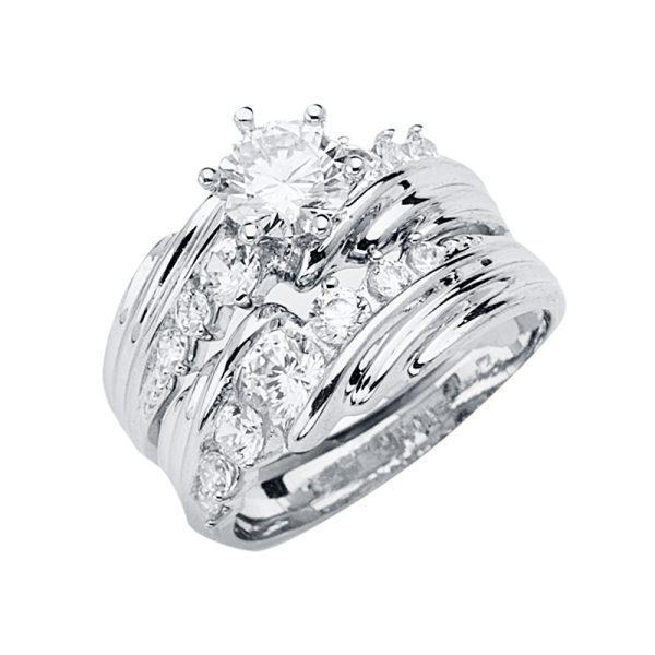 14KW Ladies CZ Wedding Band/Trio Set