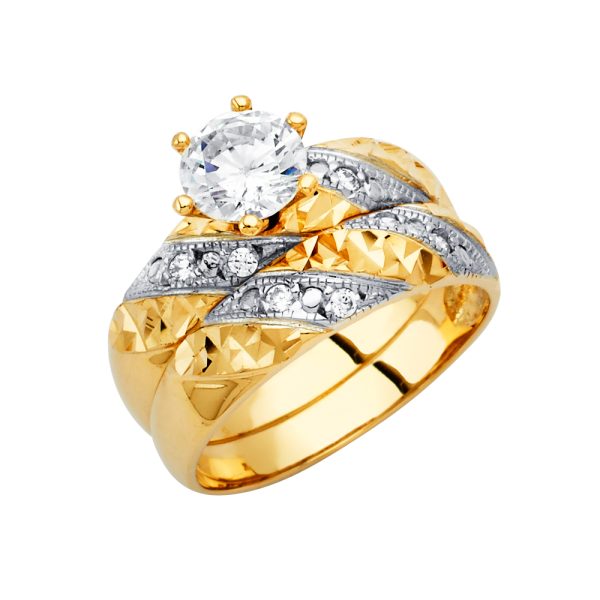 14KY Ladies CZ Wedding Band/Trio Set
