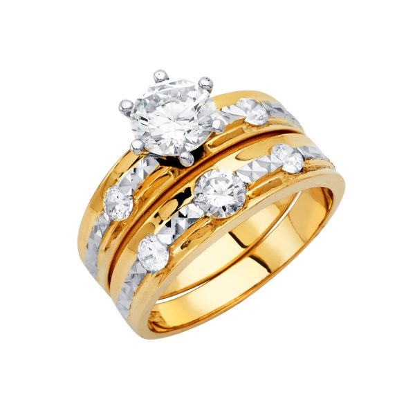 14KY Ladies CZ Wedding Band/Trio Set