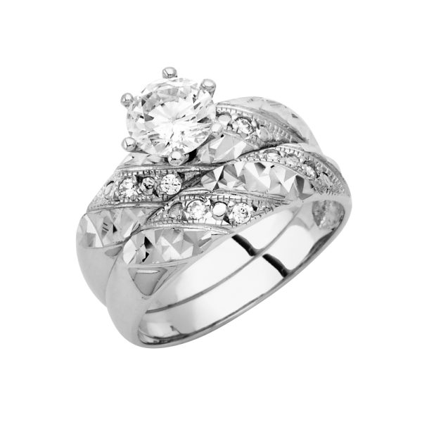 14KW Ladies CZ Wedding Band/Trio Set