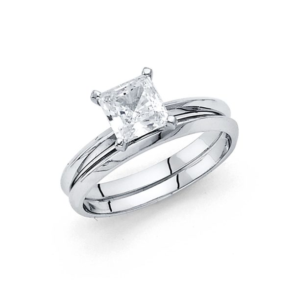 14KW Square CZ Solitaire Engagement Ring