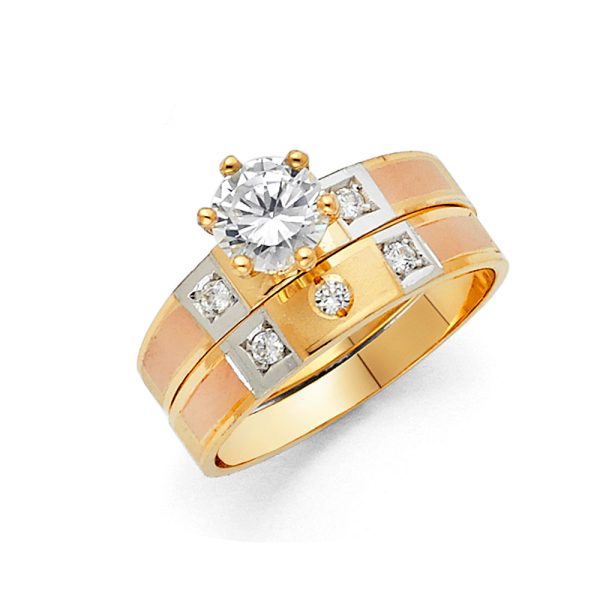 14K 3C CZ Engagement Ring