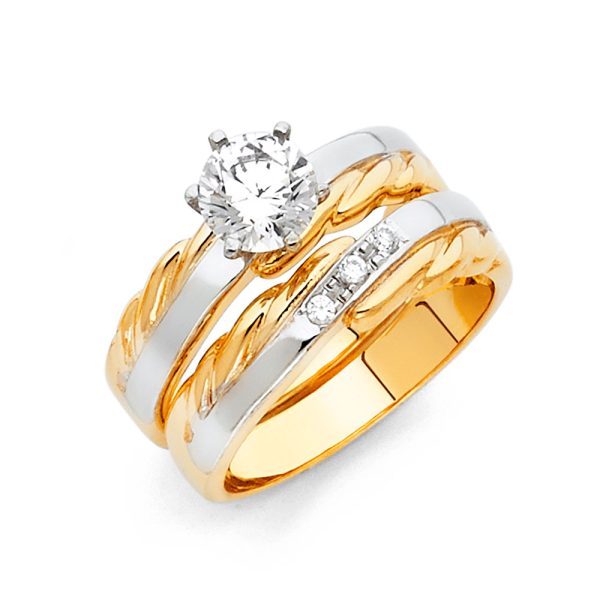 14K 2T CZ Ladies Wedding Band