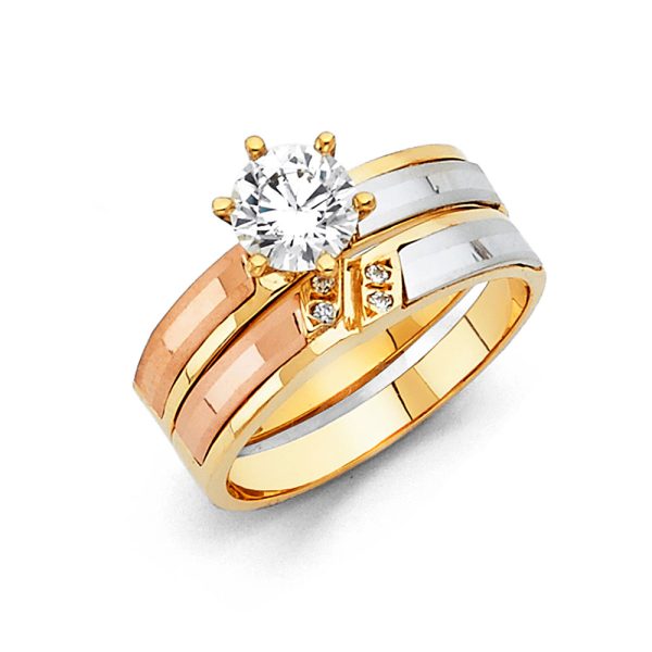 14K 3C CZ Ladies Wedding Band