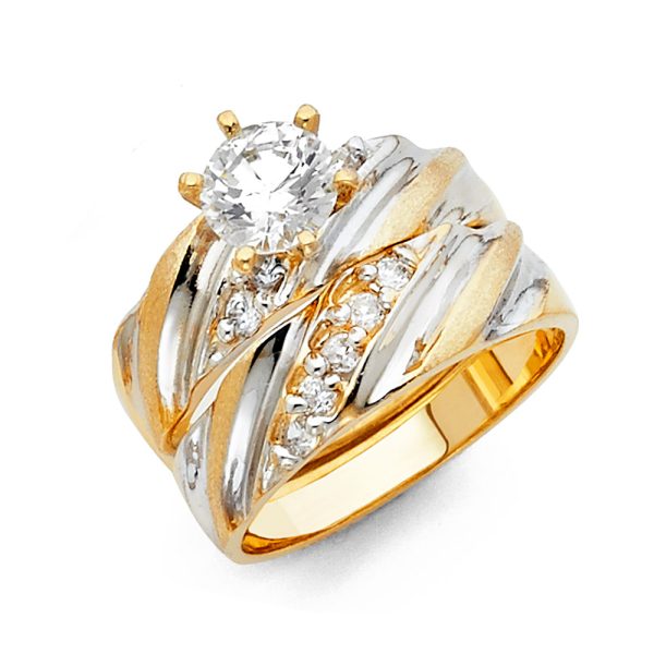 14K 2T CZ Ladies Wedding Band