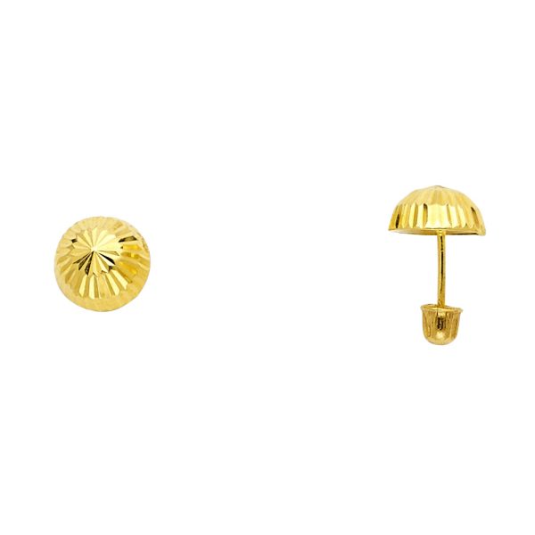 14KY 7.5mm Screw Back Fluted Half Ball Stud Earrings (ST147)