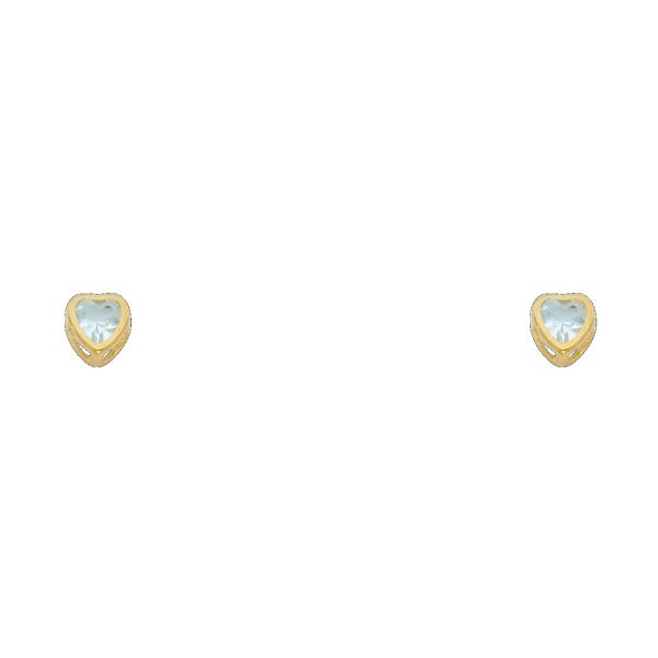 14KY 3mm Heart CZ Bezel Screw Back Stud Earrings (MAR)