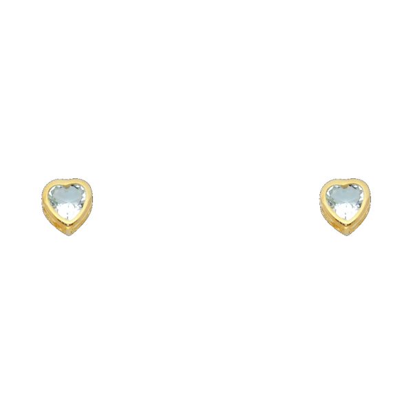 14KY 4mm CZ Heart Bezel Screw Back Stud Earrings (MAR)