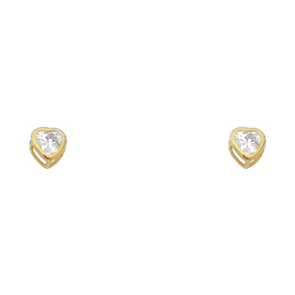 14KY 4mm CZ Heart Bezel Screw Back Stud Earrings (APR)