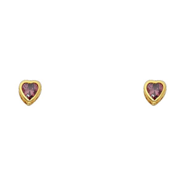 14KY 4mm CZ Heart Bezel Screw Back Stud Earrings (JUN)