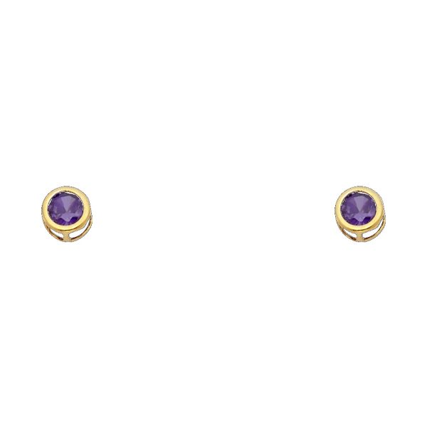 14KY 4mm Round CZ Bezel Screw Back Stud Earrings (FEB)