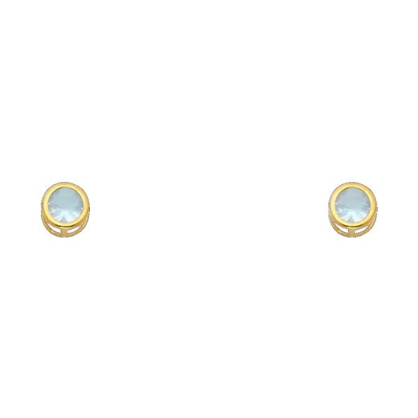 14KY 4mm Round CZ Bezel Screw Back Stud Earrings (MAR)