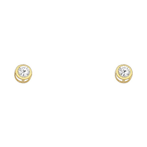 14KY 4mm Round CZ Bezel Screw Back Stud Earrings (APR)