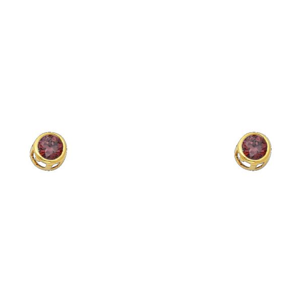 14KY 4mm Round CZ Bezel Screw Back Stud Earrings (JUN)