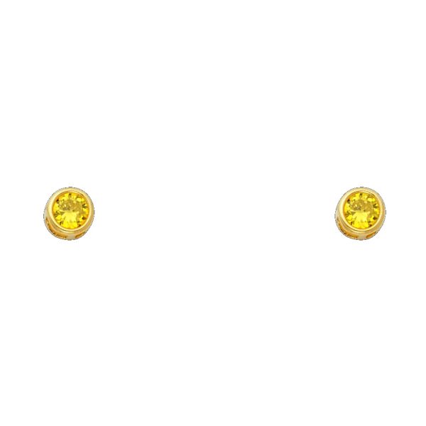 14KY 4mm Round CZ Bezel Screw Back Stud Earrings (NOV)