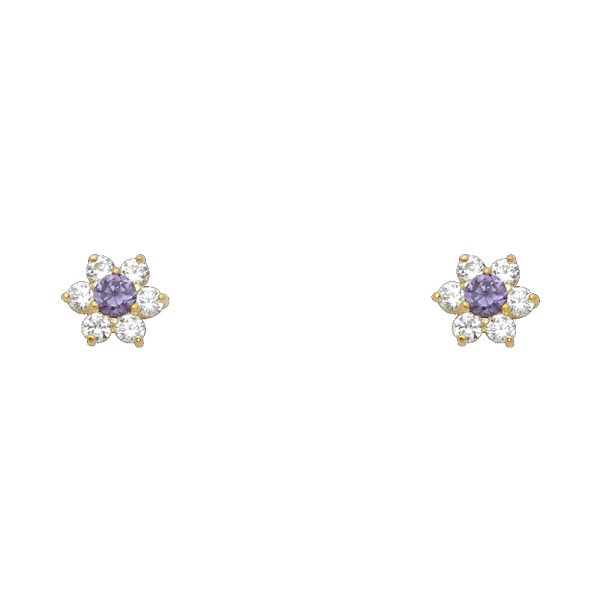 14KY Flower CZ Screw Back Stud Earrings (FEB)